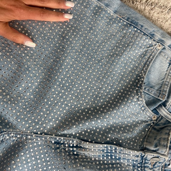 ZARA Rhinestone Embellished Light Wash Wide Leg Jeans | Size EUR 40 / US 8 - Picture 5 of 7